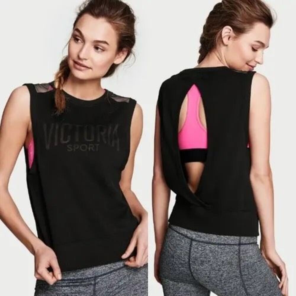 NWT VICTORIA’S SECRET SPORT VSX Women’s Black Open Back Mesh Tank Top Size Large